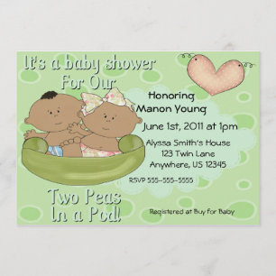 Twins Boy Girl Peas in Pod Baby shower Invitation Kaart