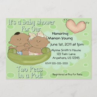 Twins Boy Girl Peas in Pod Baby shower Invitation Kaart