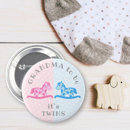 Twins Boy Girl Rocking Horse Grandma Baby shower Ronde Button 5,7 Cm