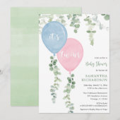 Twins boy meisje blauw roze ballonnen baby shower kaart (Voorkant / Achterkant)