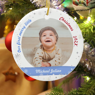 Twins Boys 2 Foto's First Merry Little Kerstmis Keramisch Ornament