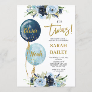 Twins Boys Baby shower Invitation Kaart
