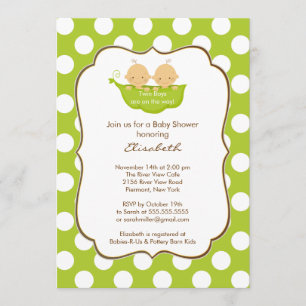 Twins Boys Baby shower Invitation Little Pea Pod Kaart
