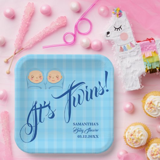 Twins Boys Baby shower Party Blauw. Papieren Bordje (Feest)