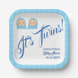 Twins Boys Baby shower Party Blauw. Papieren Bordje
