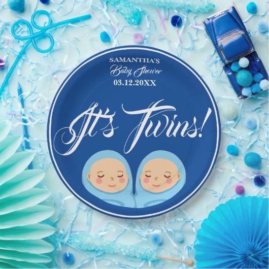 Twins Boys Baby shower Party Blauw. Papieren Bordje (Feest)