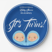 Twins Boys Baby shower Party Blauw. Papieren Bordje (Voorkant)