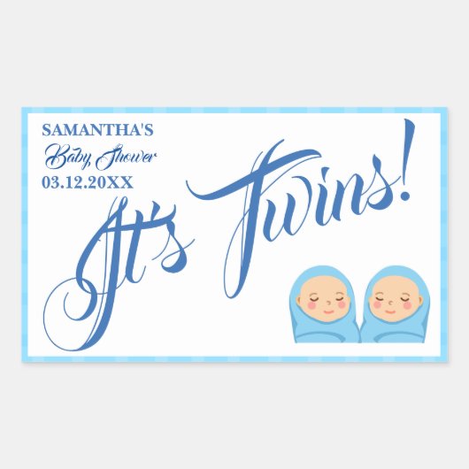 Twins Boys Baby shower Party Blauw. Rechthoekige Sticker (Voorkant)