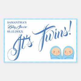 Twins Boys Baby shower Party Blauw. Rechthoekige Sticker