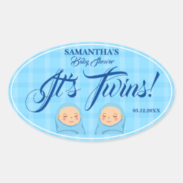 Twins Boys Baby shower Party Blauw. Servetten Ovale Sticker