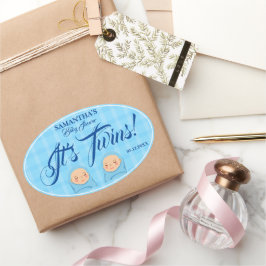 Twins Boys Baby shower Party Blauw. Servetten Ovale Sticker