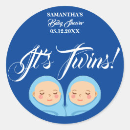 Twins Boys Baby shower Party Blauw. Servetten Ronde Sticker