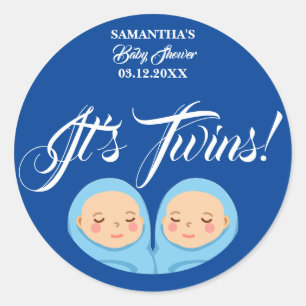 Twins Boys Baby shower Party Blauw. Servetten Ronde Sticker