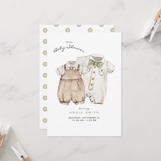 Twins Boys Cute Clothes Baby shower Kaart (Voorkant / Achterkant in situ)