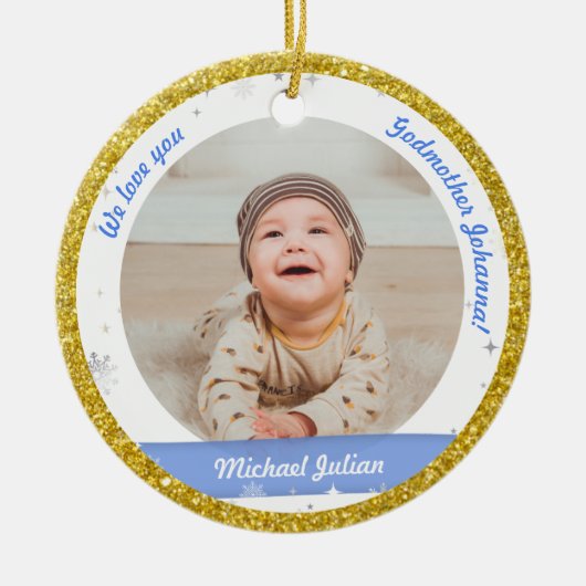 Twins Boys Foto's Godmoeder eerste kerstBaby Keramisch Ornament (Voorkant)