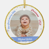 Twins Boys Foto's Ons eerste prettige kerstfeest Keramisch Ornament (Voorkant)