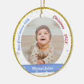 Twins Boys Foto's Ons eerste prettige kerstfeest Keramisch Ornament (Links)