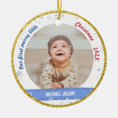 Twins Boys Foto's Ons eerste prettige kerstfeest Keramisch Ornament (Voorkant)