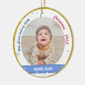 Twins Boys Foto's Ons eerste prettige kerstfeest Keramisch Ornament (Links)