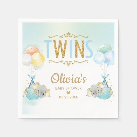 Twins Boys Olifant Balloons Baby shower Servet (Voorkant)