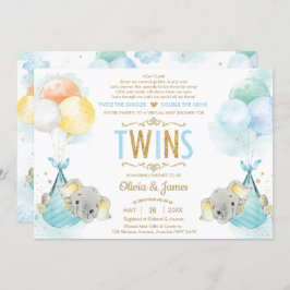 Twins Boys Olifant Virtual Baby shower per Mail Kaart