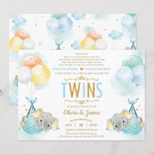 Twins Boys Olifant Virtual Baby shower per Mail Kaart