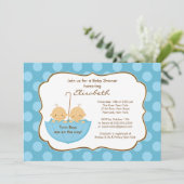 Twins Boys Umbrella Baby shower Invitation Blue Kaart (Staand voorkant)