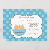 Twins Boys Umbrella Baby shower Invitation Blue Kaart (Voorkant / Achterkant)