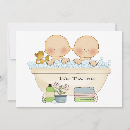 Twins Bubble Bath Baby shower Invitation Kaart (Voorkant)