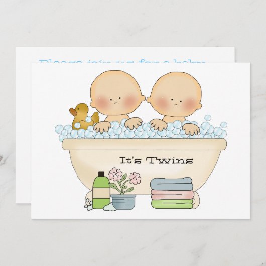 Twins Bubble Bath Baby shower Invitation Kaart (Voorkant / Achterkant)