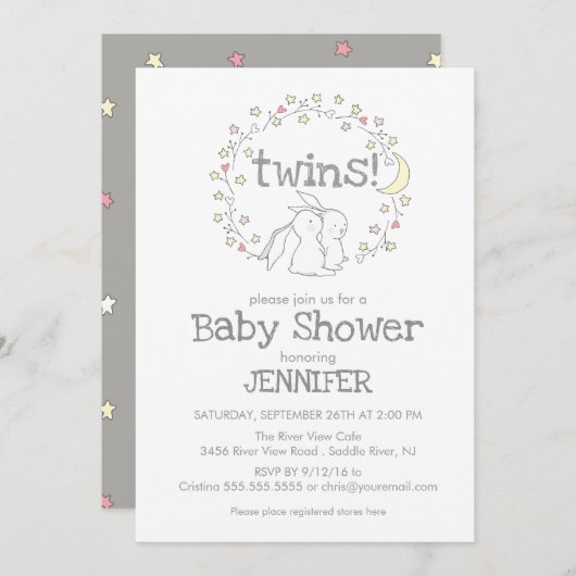 Twins Bunny | genderneutraal baby shower Kaart (Voorkant / Achterkant)