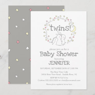 Twins Bunny genderneutraal baby shower Kaart