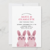 Twins Bunny Verjaardagsfeestje met roze glazen, Kaart (Voorkant)