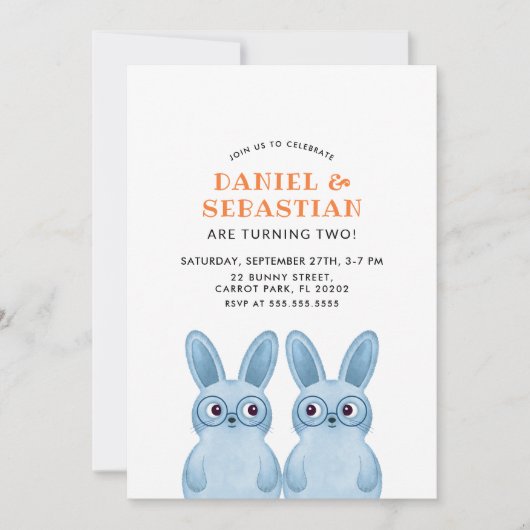 Twins Bunny Verjaardagsfeestje voor Baby Boys Kaart (Voorkant)