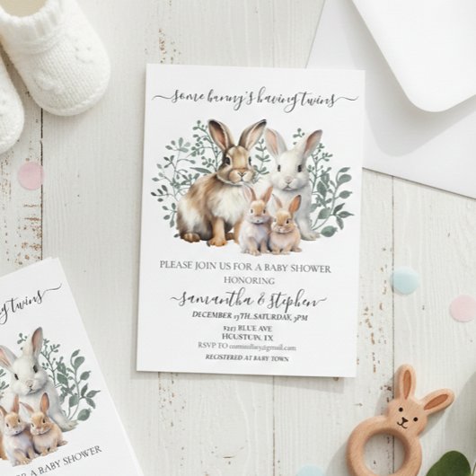 Twins Bunny Waterverf Koppels Baby shower Kaart