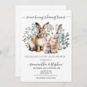 Twins Bunny Waterverf Koppels Baby shower Kaart (Voorkant / Achterkant)