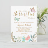 TWINS Butterfly Garden Gold Baby shower Kaart (Staand voorkant)
