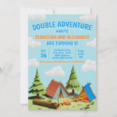 Twins Camping Double Adventure wacht op verjaardag Kaart (Voorkant)