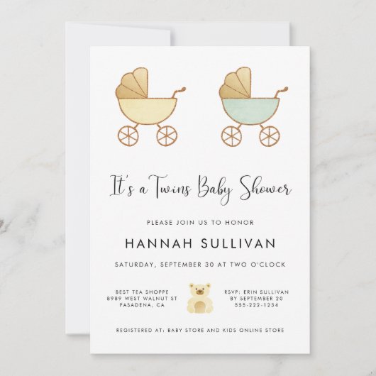 Twins Carriage Geel Groen Goud Waterverf Douche Kaart (Voorkant)