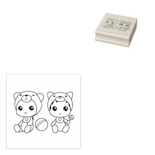 Twins Cat Beer Baby Jumpsuit kleuren Rubberstempel (Gestempeld)