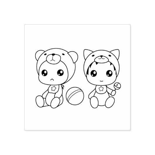 Twins Cat Beer Baby Jumpsuit kleuren Rubberstempel (Afrduk)