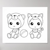 Twins Cat Beer Baby Jumpsuit Kleurplaat Poster (Voorkant)