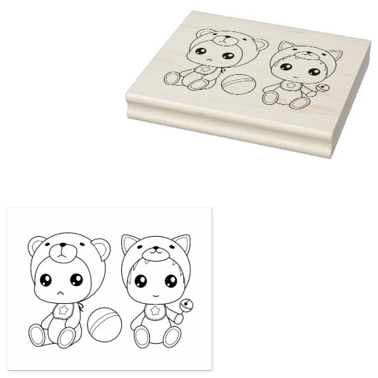 Twins Cat Beer Baby Jumpsuit Kleurplaat Rubberstempel (Gestempeld)