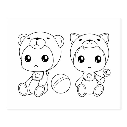 Twins Cat Beer Baby Jumpsuit Kleurplaat Rubberstempel (Afrduk)