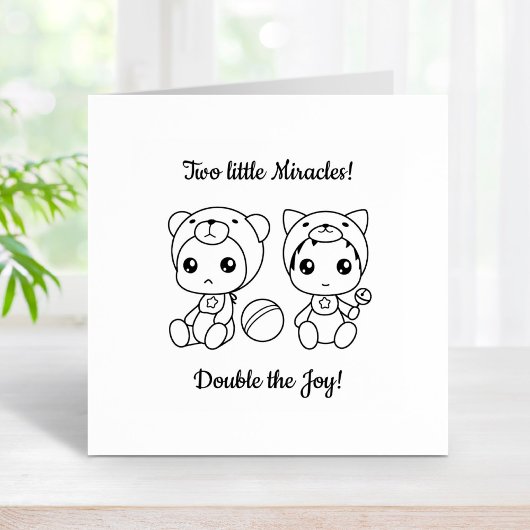 Twins Cat Beer Geslacht Neutraal Baby shower 2 Rubberstempel