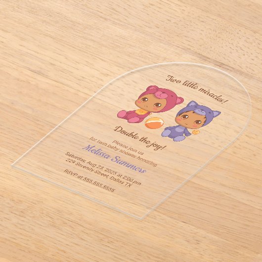 Twins Cat Beer Geslacht Neutraal Baby shower Acryl Uitnodigingen (Laagn)