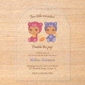Twins Cat Beer Geslacht Neutraal Baby shower Acryl Uitnodigingen (Voorkant)