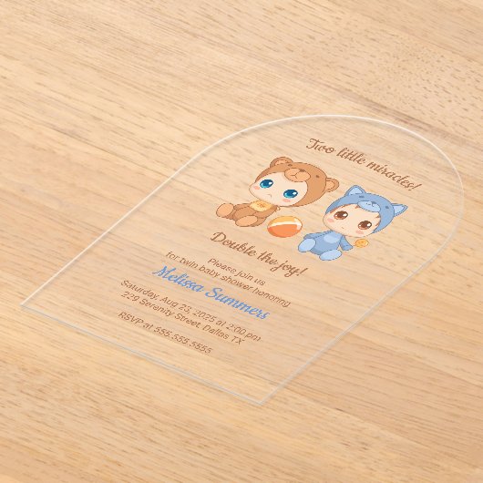 Twins Cat Beer Geslacht Neutraal Baby shower Acryl Uitnodigingen (Laagn)