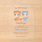 Twins Cat Beer Geslacht Neutraal Baby shower Acryl Uitnodigingen (Voorkant)