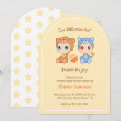 Twins Cat Beer Geslacht Neutraal Baby shower Geel Kaart (Voorkant / Achterkant)